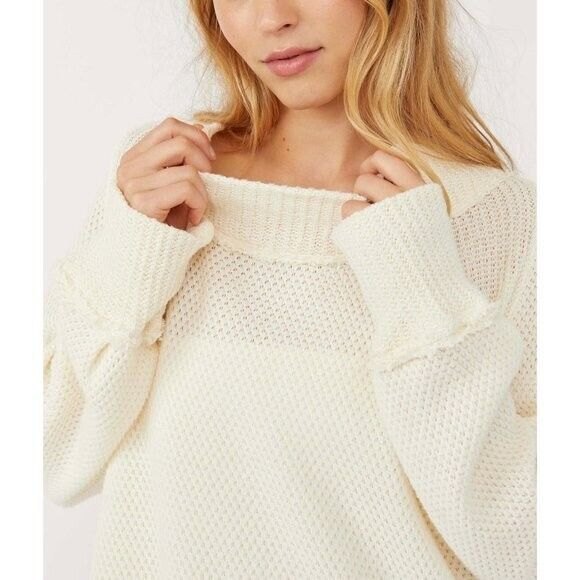 NWT Free People She's A Keeper Oversized Off Shoulder Sweater Tunic Cream L - Picture 2 of 12